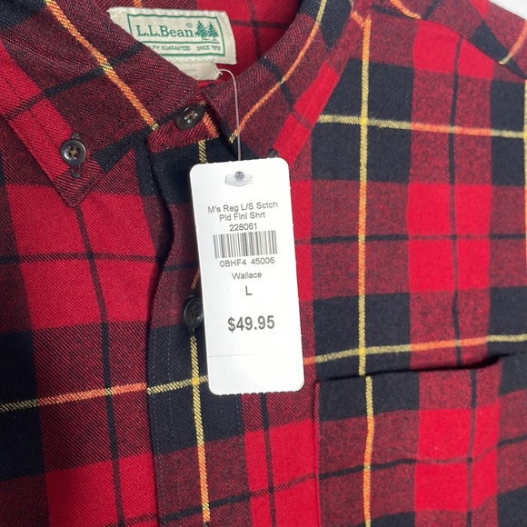 LL Bean L Flannel Plaid Red Black Casual Button Down Shirt Wallace Tartan Nwt - Picture 7 of 11